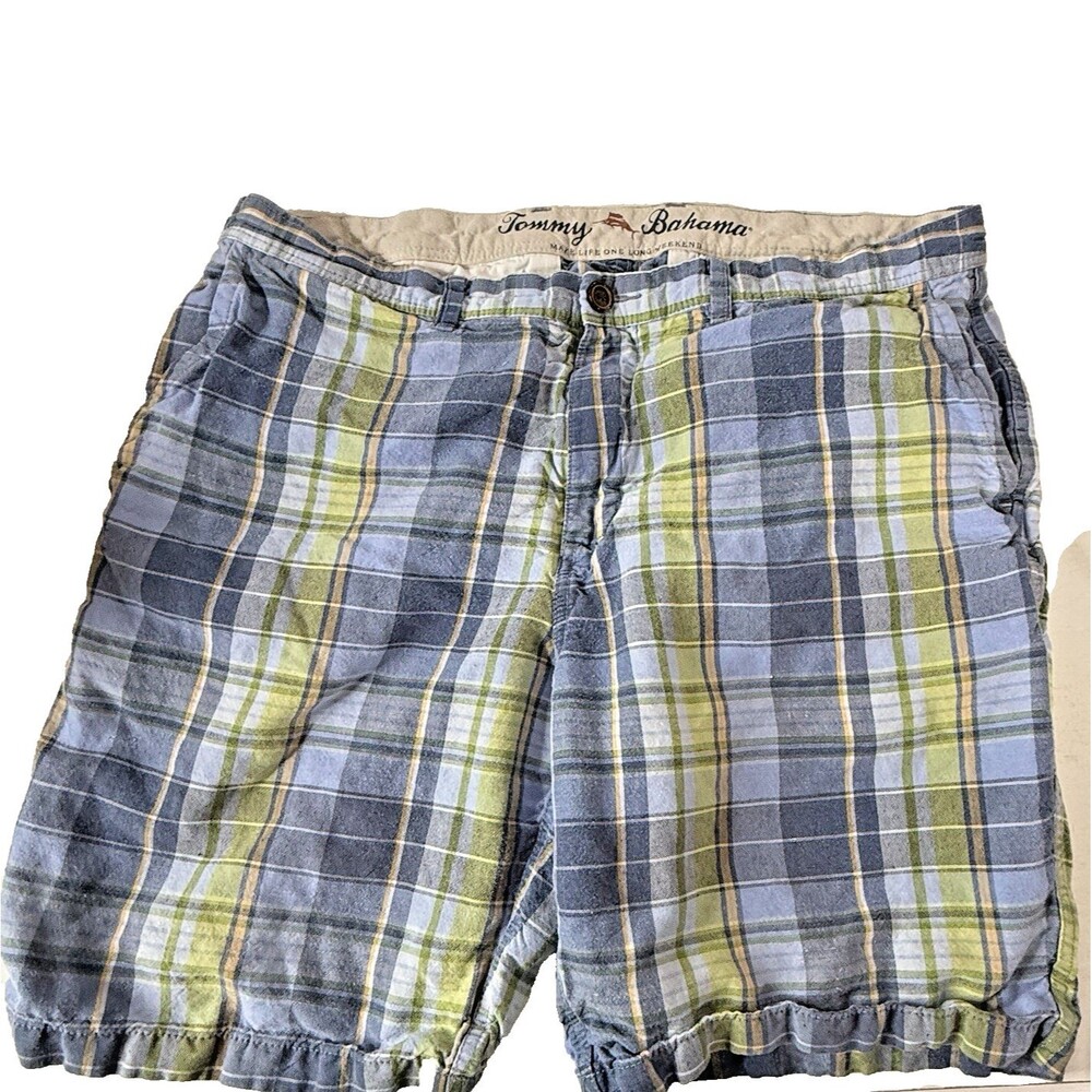 Tommy‎ Bahama Mens Size 34 Chino Shorts Plaid Multicolor Linen Blend Lightweight